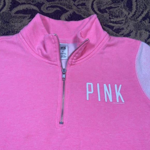 PINK Victorias Secret Light Pink Terrycloth 1/4 Zip Sweater Womens Size Medium - Picture 2 of 9